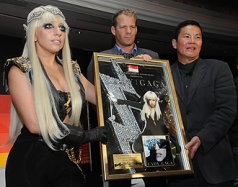 Rob Wells (center) with Lady Gaga (left)